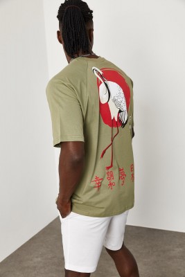 Haki Flamingo Baskılı Oversize Tişört 1KXE1-44663-09 - 8