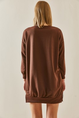 Kahverengi Bisiklet Yaka Sweatshirt 3YXK8-47463-18 - 3