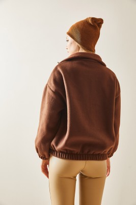 Kahverengi Fermuarlı Dik Yaka Polar Sweatshirt 4KXK8-47854-18 - 6