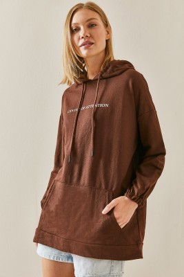 Kahverengi Kanguru Cepli Kapüşonlü Sweatshirt 3YXK8-47460-18 