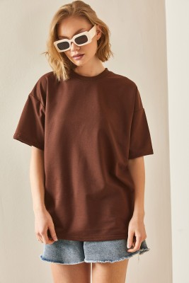 Kahverengi Oversize Basic Tişört 3YXK1-47087-18 
