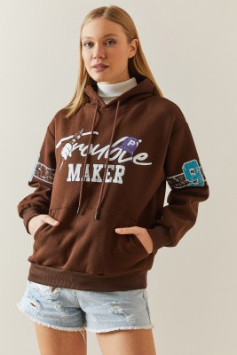 Kahverengi Şardonlu & Arkası Baskılı Kapüşonlü Sweatshirt 4KXK8-47835-18 - 4