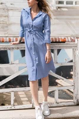 Mavi Kareli Beli Bağcıklı Elbise 0YXK6-43348-12 