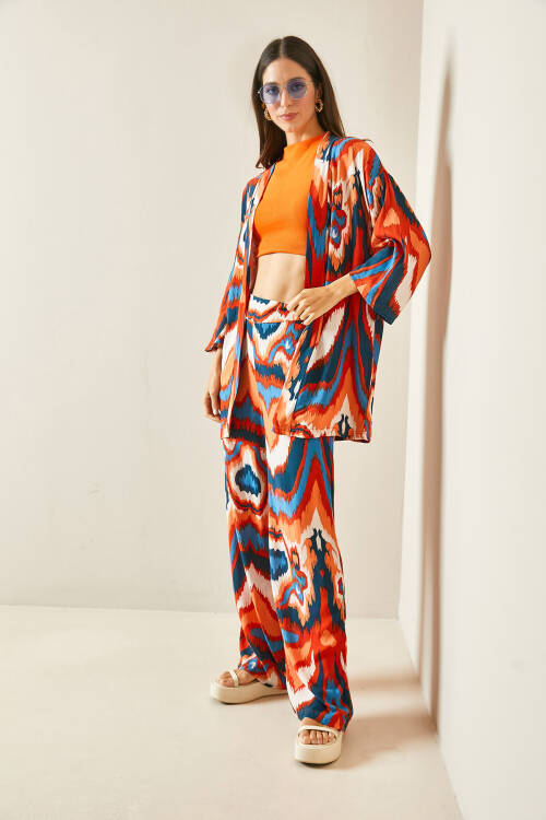 Kiremit Batik Desenli Kimono Takım 5YXK8-48451-16 - 3