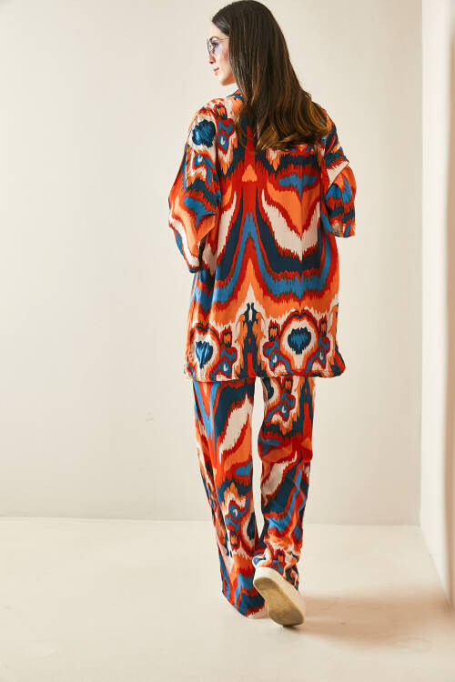 Kiremit Batik Desenli Kimono Takım 5YXK8-48451-16 - 6
