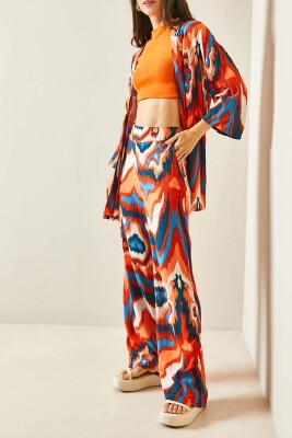 Kiremit Batik Desenli Kimono Takım 5YXK8-48451-16 - XHAN