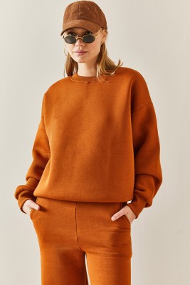 Kiremit Bisiklet Yaka Şardonlu Oversize Sweatshirt 4KXK8-47743-16 - 3