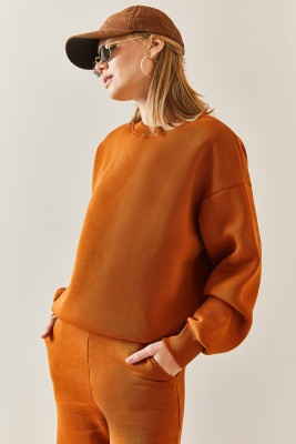 Kiremit Bisiklet Yaka Şardonlu Oversize Sweatshirt 4KXK8-47743-16 - 4