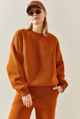 Kiremit Bisiklet Yaka Şardonlu Oversize Sweatshirt 4KXK8-47743-16 - 5