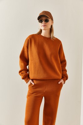 Kiremit Bisiklet Yaka Şardonlu Oversize Sweatshirt 4KXK8-47743-16 - 7