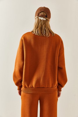 Kiremit Bisiklet Yaka Şardonlu Oversize Sweatshirt 4KXK8-47743-16 - 8