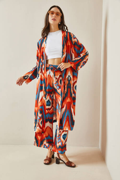 Kiremit Desenli Kimono Takım 5YXK8-48668-16 - 5