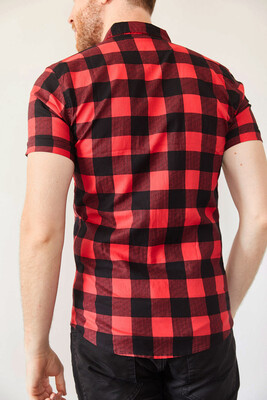 Kırmızı Ekoseli Fermuarlı Slim Fit Gömlek 0YXE2-44025-04 - 1