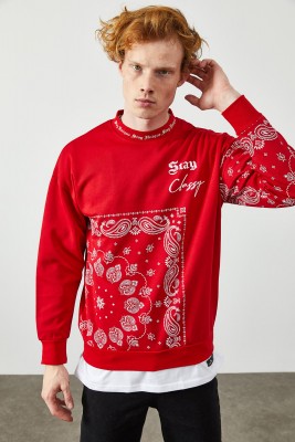 Kırmızı Etnik Desenli Sweatshirt 2KXE8-45350-04 