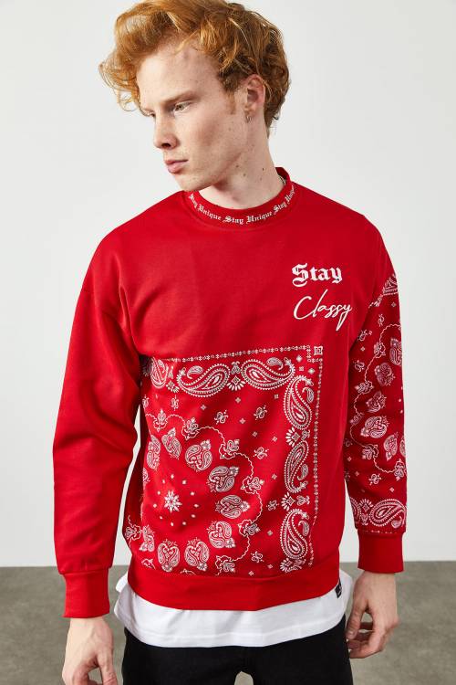 Kırmızı Etnik Desenli Sweatshirt 2KXE8-45350-04 - 3