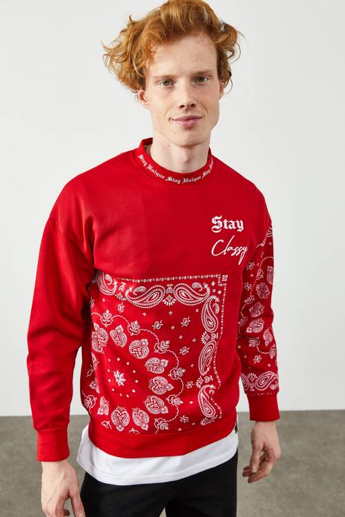 Kırmızı Etnik Desenli Sweatshirt 2KXE8-45350-04 - 7