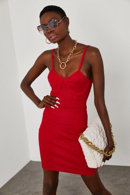 Kırmızı Göğüs Detaylı Kaşkorse Elbise 1YXK6-45039-04 - 8