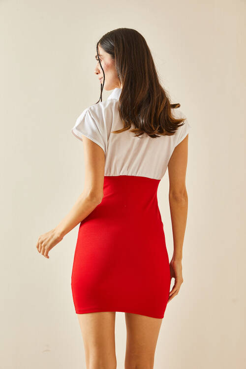 Kırmızı Gömlek Detaylı Midi Elbise 5YXK7-48360-04 - 8