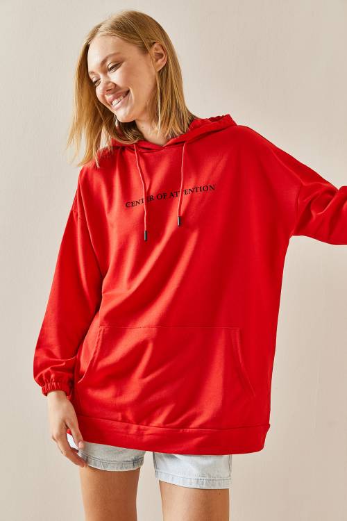 Kırmızı Kanguru Cepli Kapüşonlü Sweatshirt 3YXK8-47460-04 - 1