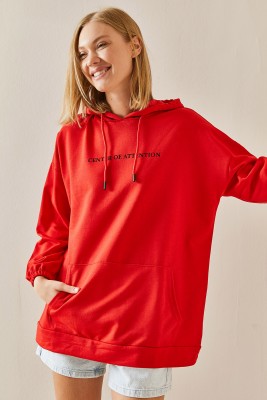 Kırmızı Kanguru Cepli Kapüşonlü Sweatshirt 3YXK8-47460-04 - 3