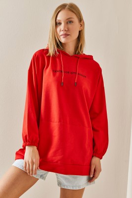 Kırmızı Kanguru Cepli Kapüşonlü Sweatshirt 3YXK8-47460-04 - 4