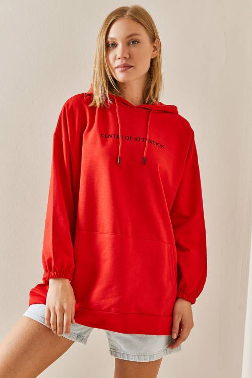 Kırmızı Kanguru Cepli Kapüşonlü Sweatshirt 3YXK8-47460-04 - 4