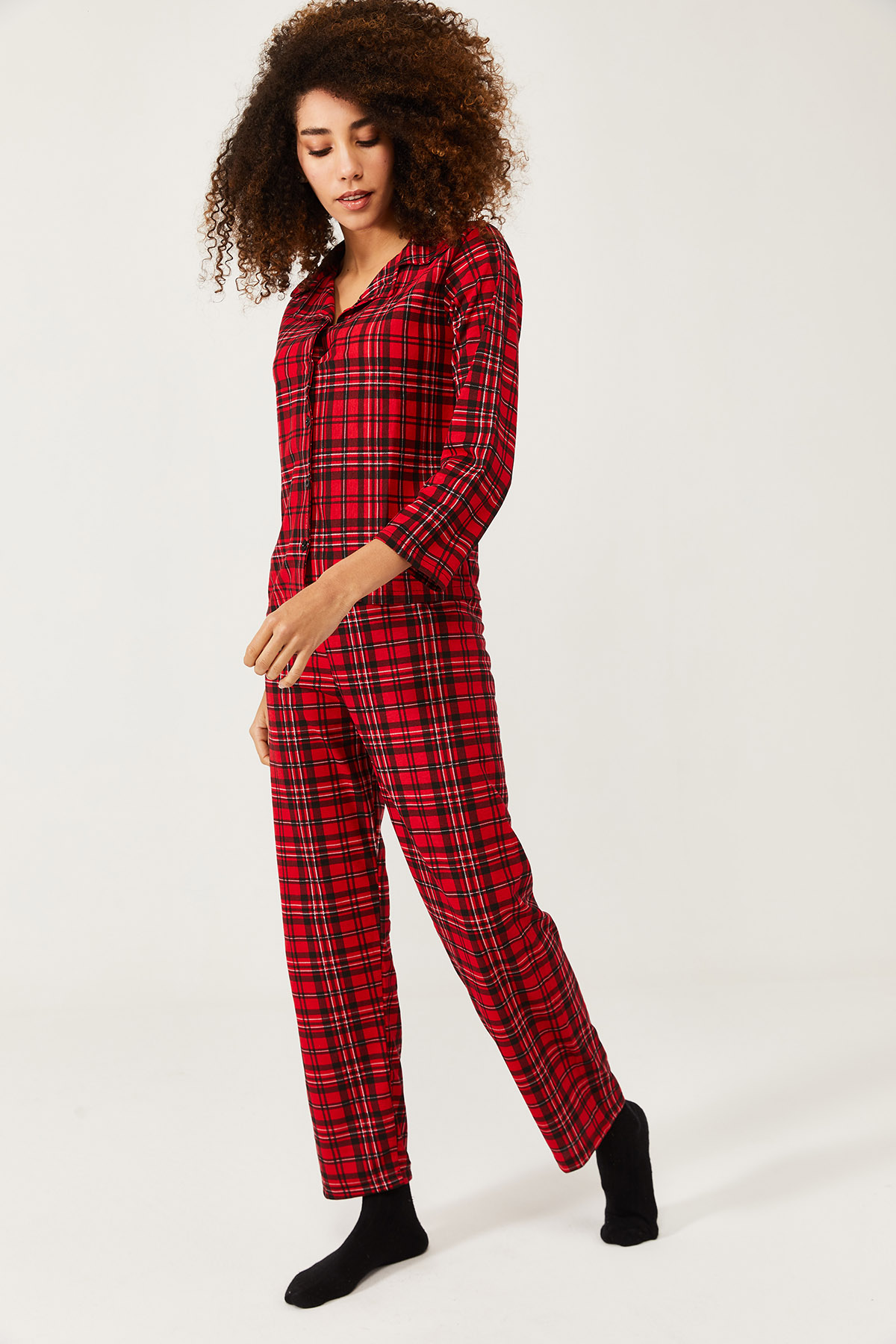 Kırmızı Kareli Örme Pijama Takımı 1KXK8-44579-04 - 6