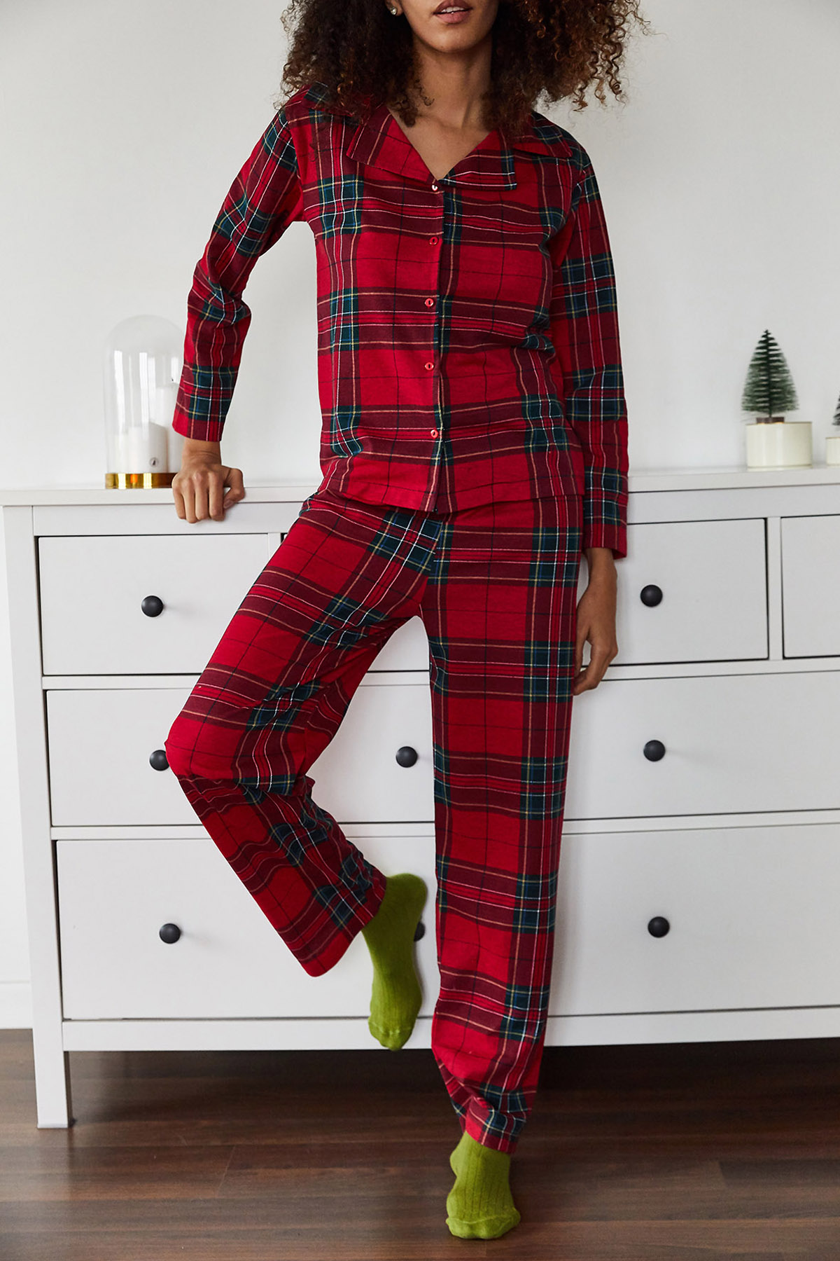 Kırmızı Kareli Örme Pijama Takımı 1KXK8-44695-04 - 3