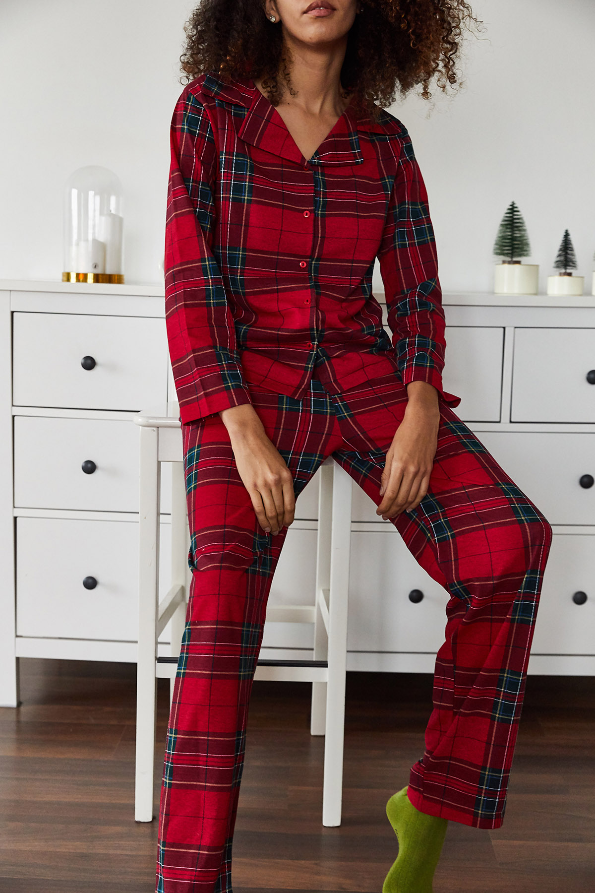 Kırmızı Kareli Örme Pijama Takımı 1KXK8-44695-04 - 5