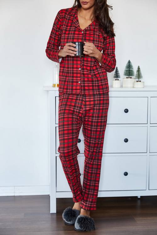 Kırmızı Kareli Örme Pijama Takımı 1KZK8-11024-04 - 4