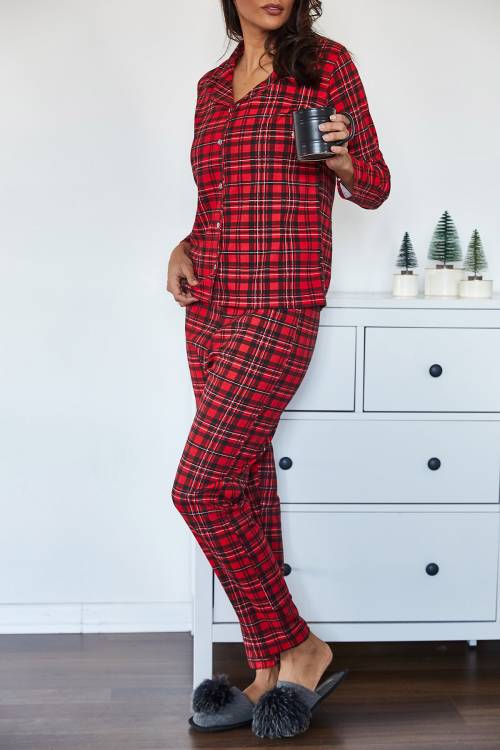 Kırmızı Kareli Örme Pijama Takımı 1KZK8-11024-04 - 7