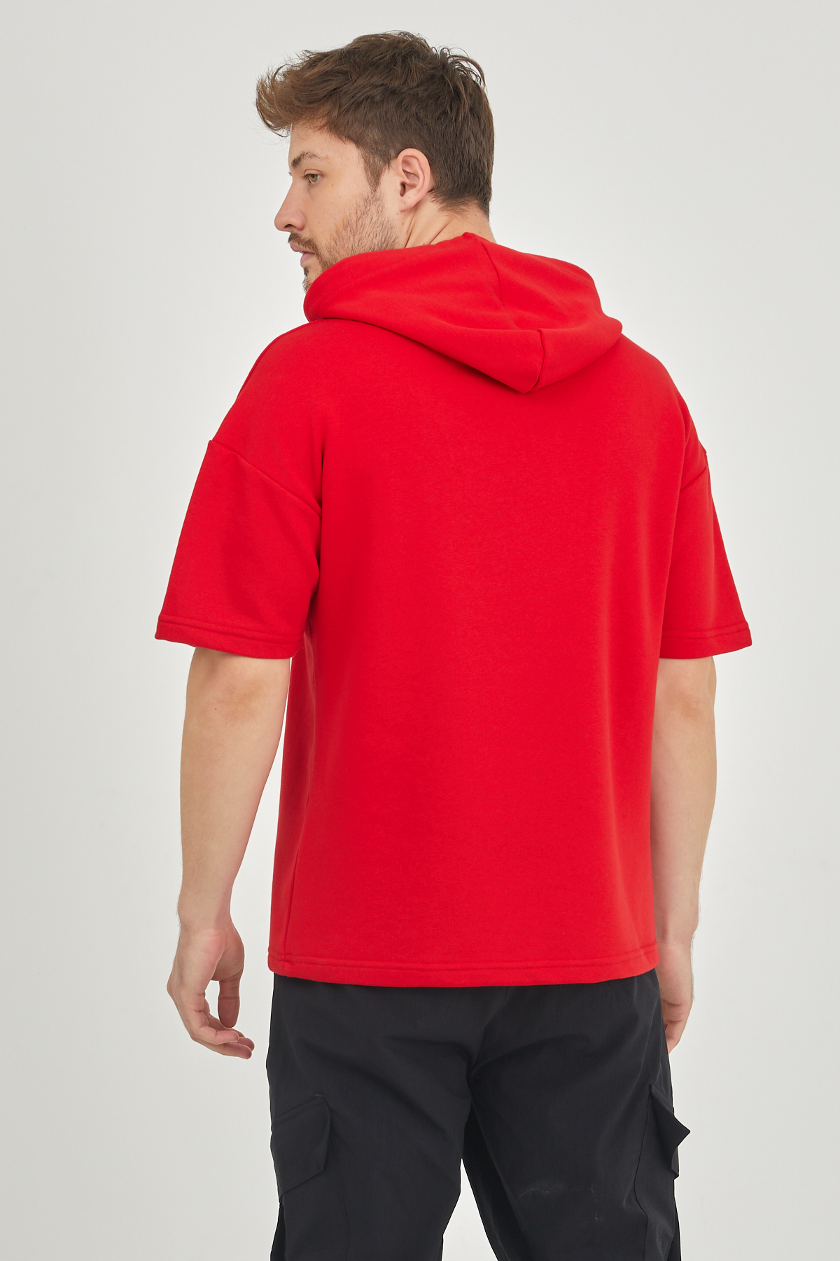 Kırmızı Kısa Kol Baskılı Kapüşonlu Sweatshirt 1KXE8-44655-04 - 6