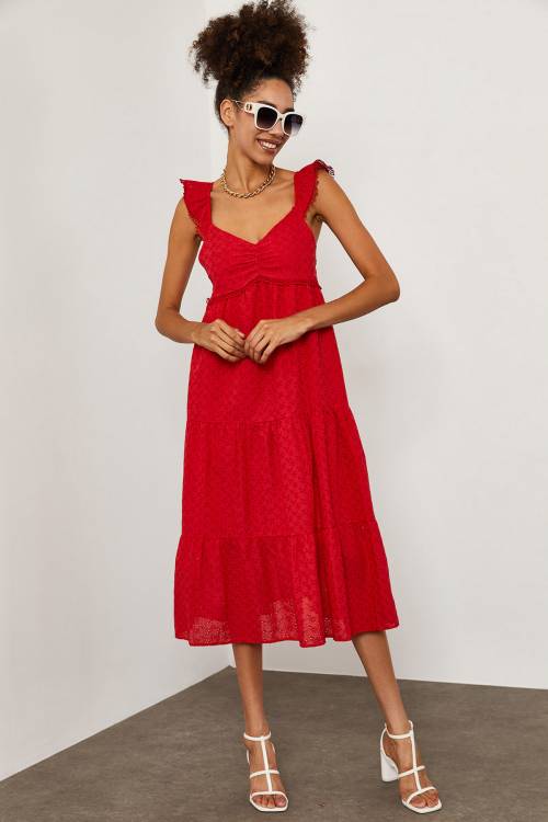 Kırmızı MidiBoy Brode Elbise 1YXK6-45255-04 - 5