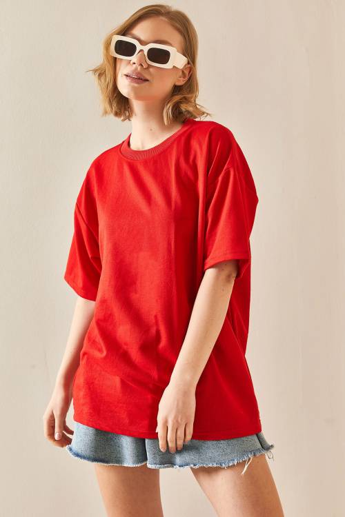 Kırmızı Oversize Basic Tişört 3YXK1-47087-04 - 2