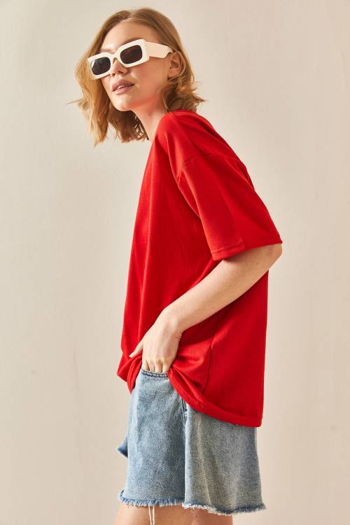 Kırmızı Oversize Basic Tişört 3YXK1-47087-04 - 4