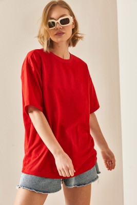 Kırmızı Oversize Basic Tişört 3YXK1-47087-04 - 5