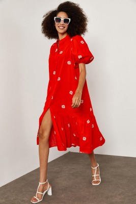 Kırmızı Papatya Desenli Elbise 1YXK6-45252-04 