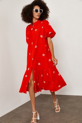 Kırmızı Papatya Desenli Elbise 1YXK6-45252-04 - 3