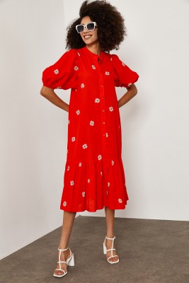 Kırmızı Papatya Desenli Elbise 1YXK6-45252-04 - 4