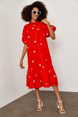 Kırmızı Papatya Desenli Elbise 1YXK6-45252-04 - 5