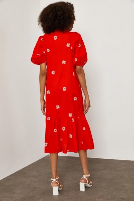 Kırmızı Papatya Desenli Elbise 1YXK6-45252-04 - 8
