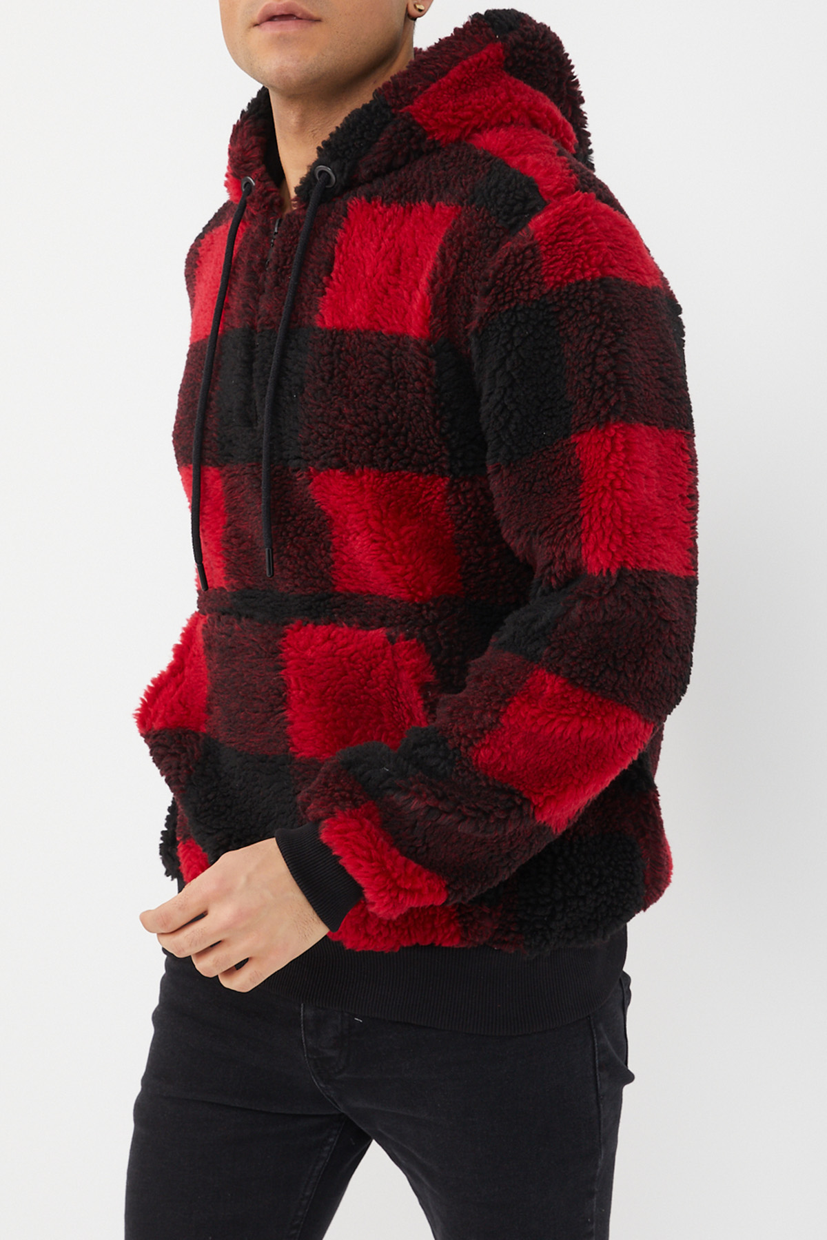 Kırmızı Siyah Ekoseli Peluş Sweatshirt 1KXE8-44478-04 - 3