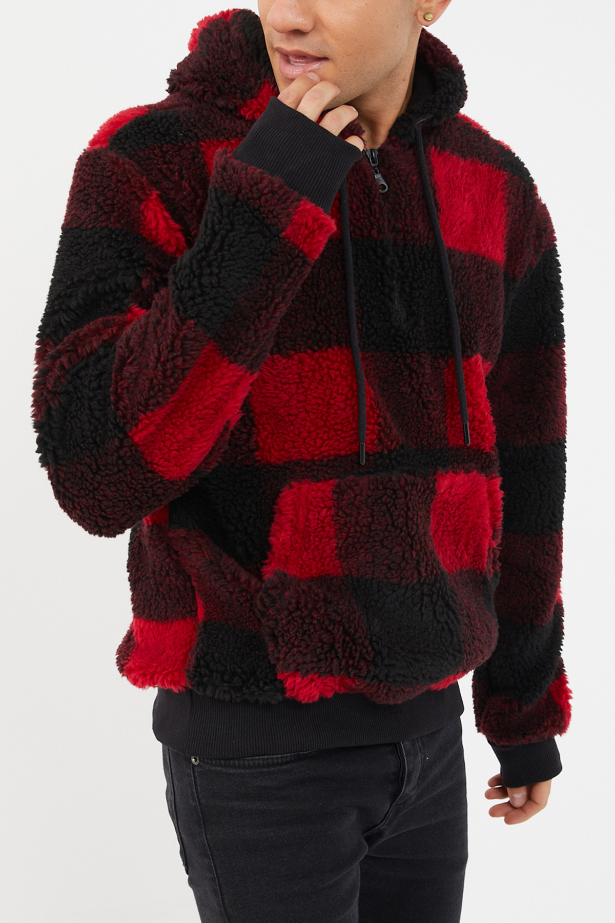 Kırmızı Siyah Ekoseli Peluş Sweatshirt 1KXE8-44478-04 - 7
