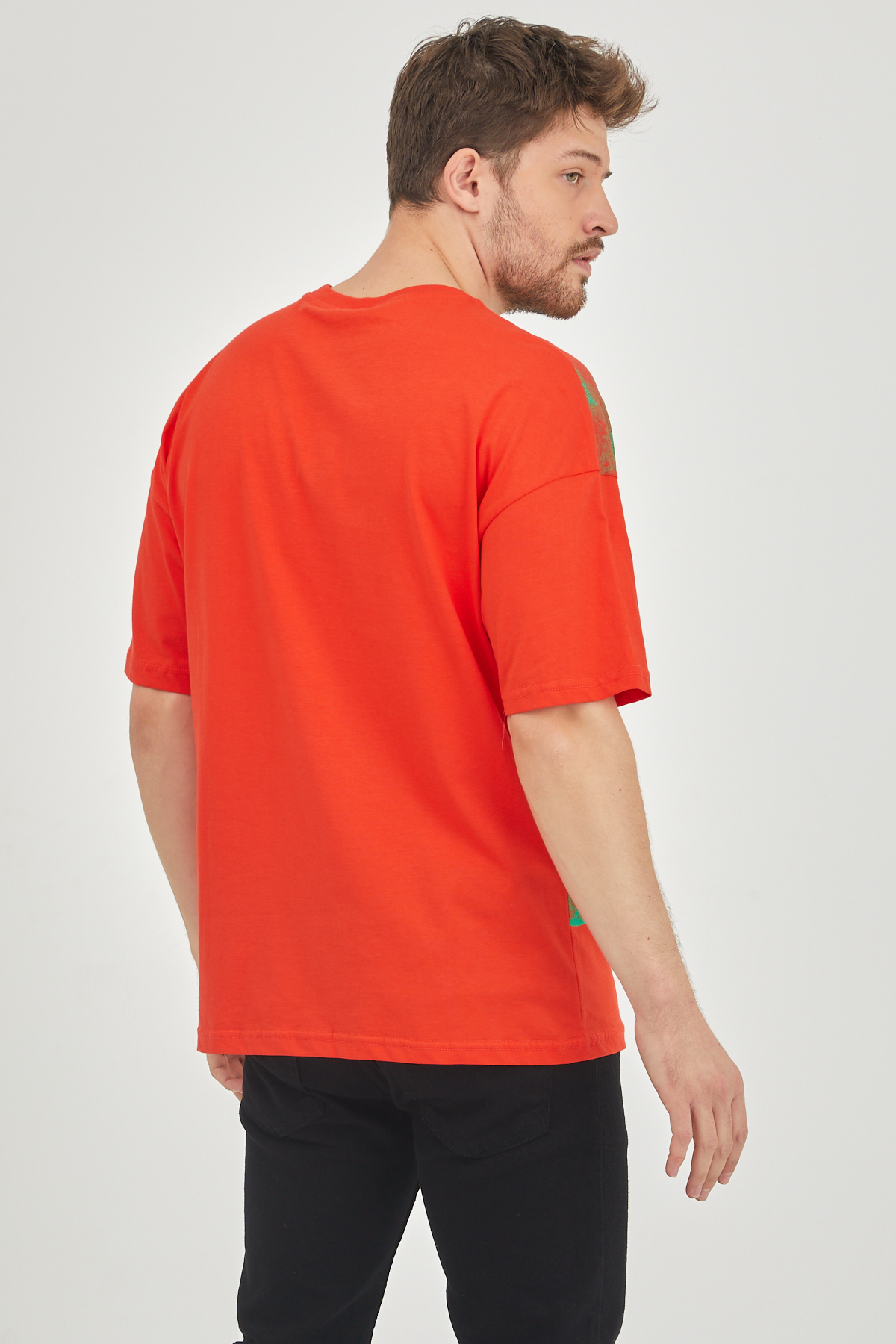 Kırmızı Sulu Boya Baskılı Salaş Tişört 1KXE1-44627-04 - 4