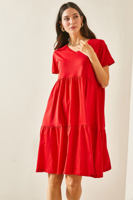 Kırmızı V Yaka Viskon Elbise 5YXK6-48463-04 - 2