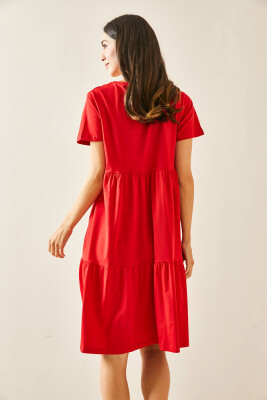 Kırmızı V Yaka Viskon Elbise 5YXK6-48463-04 - 6
