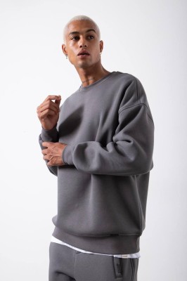 Koyu Gri Organik Pamuklu Şardonlu Oversize Sweatshirt 3KXE8-46416-32 
