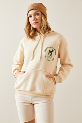 Krem Arkası Baskılı Şardonlu Kapüşonlü Sweatshirt 4KXK8-47704-22 - 4