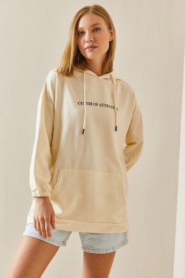 Krem Rengi Kanguru Cepli Kapüşonlü Sweatshirt 3YXK8-47460-22 - 4