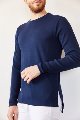 Lacivert Arkası Uzun Basic Sweatshirt 0YXE8-44042-14 - 2